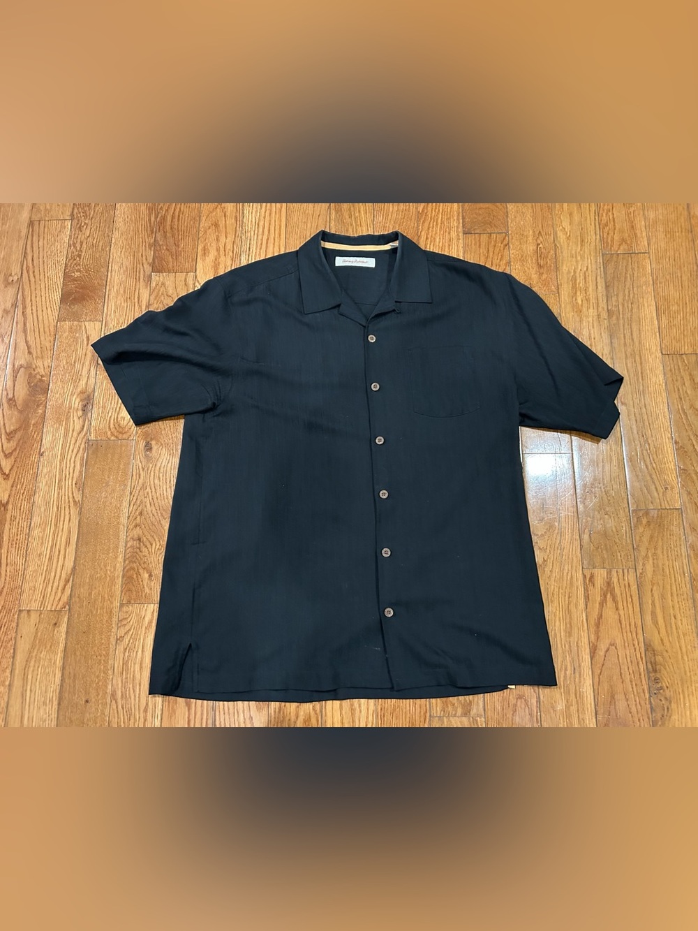 Tommy Bahama Shirt Button Embroidered Silk Black Third & Long Camp Men Large - Picture 3 of 9